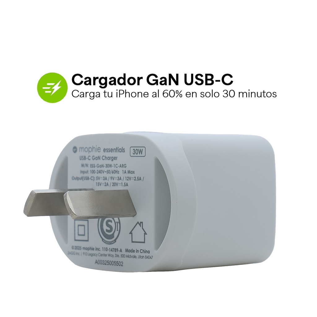 Cargador de pared mophie 30W - Blanco