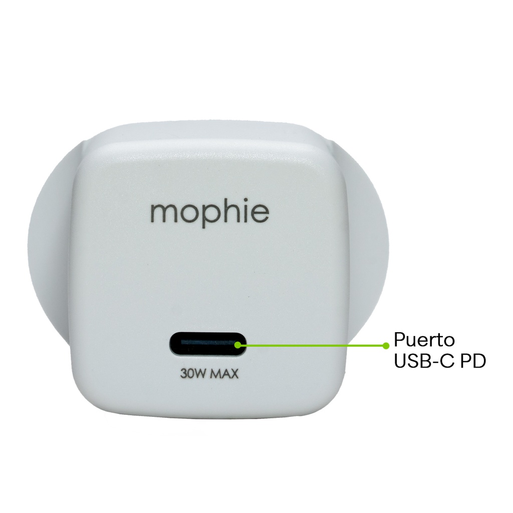 Cargador de pared mophie 30W - Blanco